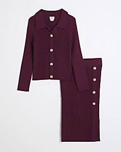Girls Red Military Midi Skirt Set