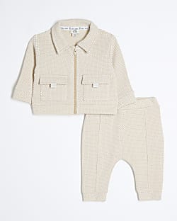 Baby Boys Beige Jacquard Jacket Set