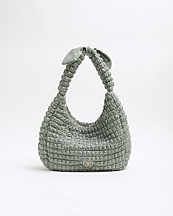 Girls Khaki Nylon Scrunch Shoulder Bag