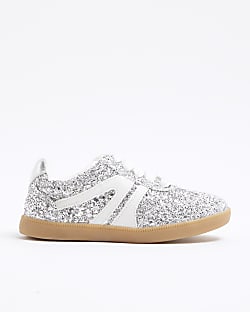 Girls Silver Glitter Trainers