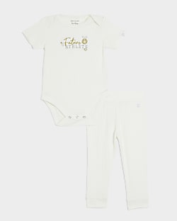 Baby beige rib future athlete all in one set