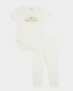 Baby beige rib Daddy s bestie all in one set River Island