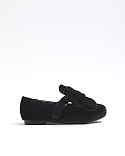 Mini Girls Black Velvet Oversized Bow Shoes