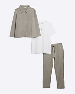 Boys stone Harrington jacket 3 piece set River Island