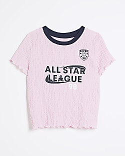 Girls pink textured football t-shirt