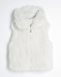 Girls Cream Faux Fur Hooded Gilet River Island