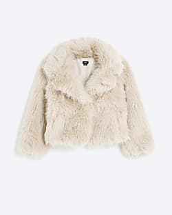 Girls Cream Faux Fur Jacket