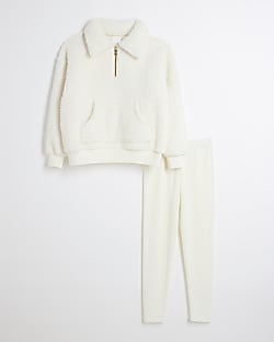 Girls Cream Borg Loungewear 2 Piece Set