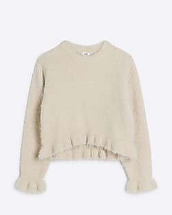 Girls Cream Tinsel Frilled Jumper River Island
