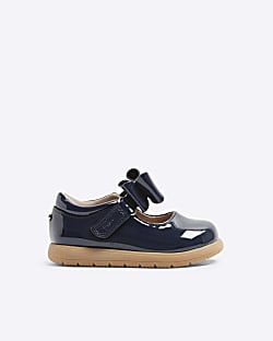 Mini girls navy patent bow mary jane shoes