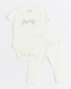 Baby beige rib I love my Mummy all in one set