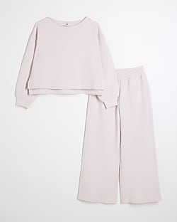 Girls pink textured sweatshirt set