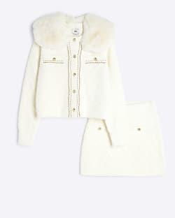 Girls Cream Sequin Cardigan Set