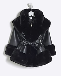 Belted velvet faux fur coat top