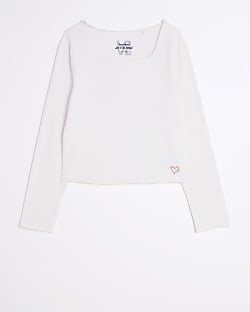 Girls white square neck long sleeve top
