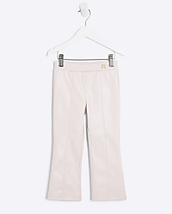 Mini Girls Pink Faux Leather Flare Trousers