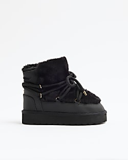 Girls Black Shearling Hiker Boots