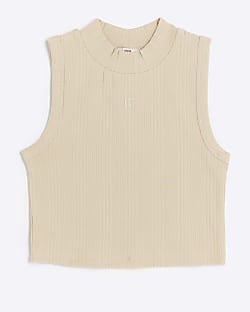 Girls Stone ribbed high neck tank top