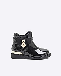 Mini Girls Cream RI Patent Bow Padlock Boots River Island
