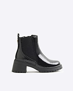 Girls black patent heeled Chelsea boots