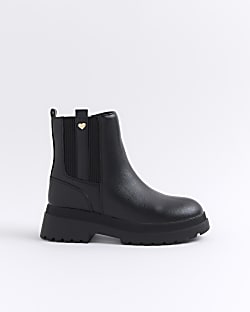 Girls black patent stud chelsea boots River Island