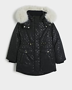 Girls river island black coat cheap