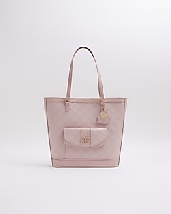 Girls black embossed pocket shopper bag River Island