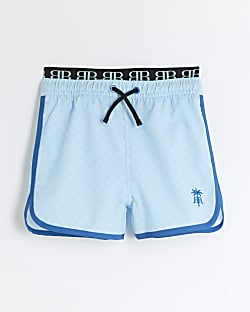 Mini boys blue RI monogram swim shorts River Island