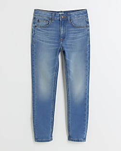 Boys blue faded skinny jeans River Island