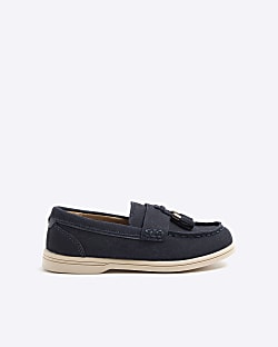 Boys brown embossed tassel loafers River Island