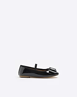 Girls black patent bow ballet pumps River Island