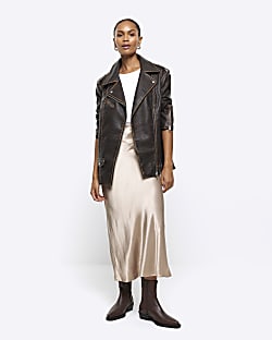 Gold satin midi skirt