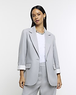 Grey rolled sleeve blazer River Island