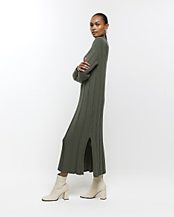 Khaki high neck jumper maxi dress