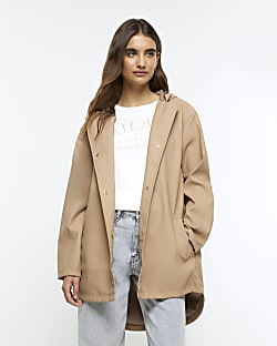Brown Hooded Rain Coat River Island