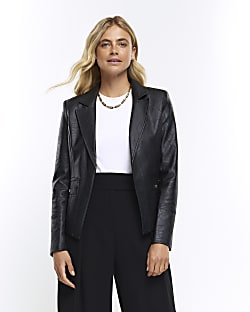 Long black leather blazer store