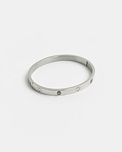 Silver stainless steel heart cuff bracelet