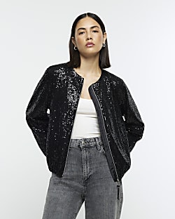 River island silver sequin blazer sales