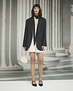 Black rolled sleeve blazer River Island