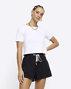 Black lyocell elasticated shorts