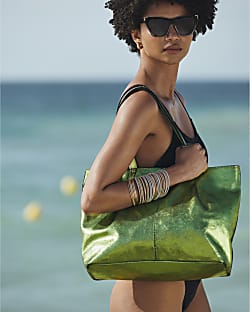 Silver metallic leather shopper bag River Island