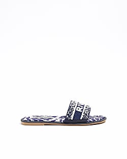 Navy beaded RI sliders River Island