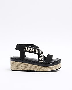 Black crossed strap espadrille sandals River Island