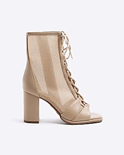 Black mesh lace up booties clearance