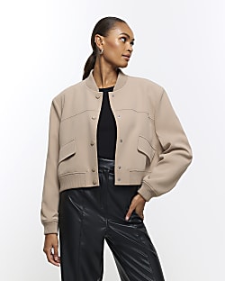 Cream Boucle Tailored Bomber Jacket River Island