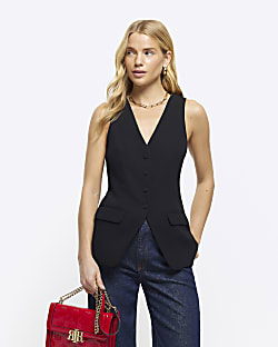 Black button up long waistcoat River Island