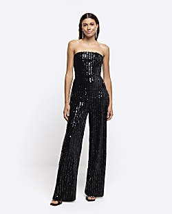 Black velvet sequin bandeau jumpsuit