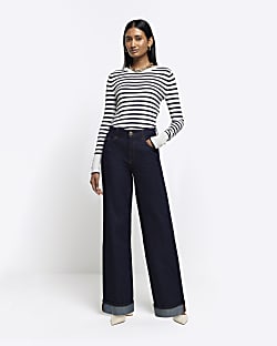 Blue mid rise loose baggy jeans