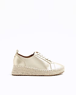 Cream lace up espadrille shoes River Island