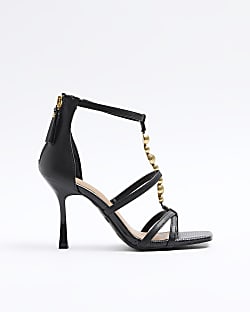 Black beaded heeled sandals